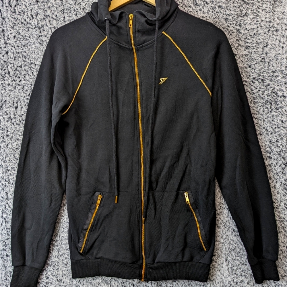 Workout Womens Black & Gold Hoodie Size XS Athletic Drawstring